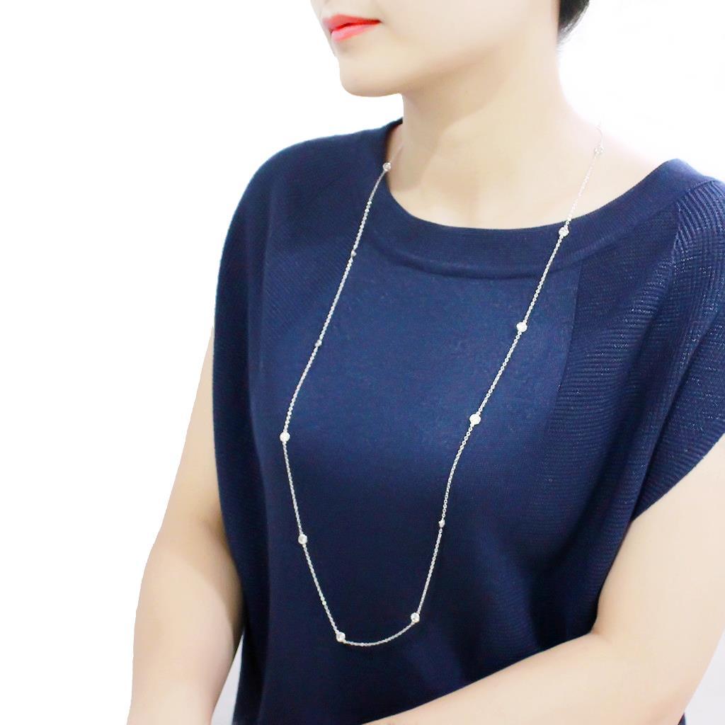LO4704 - Rhodium Brass Necklace with AAA Grade CZ in Clear