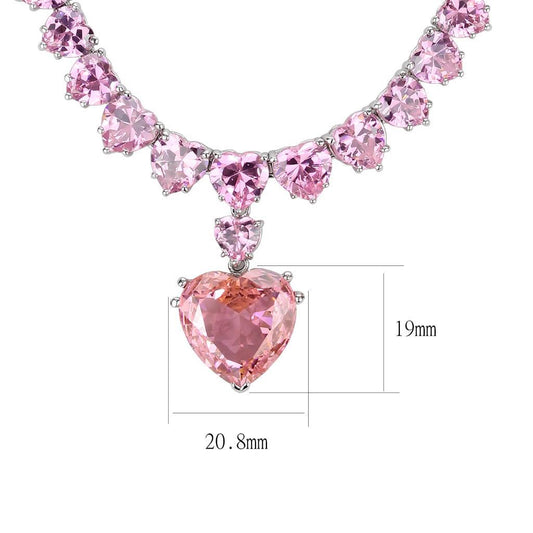 LO4705 - Rhodium Brass Necklace with AAA Grade CZ in Rose