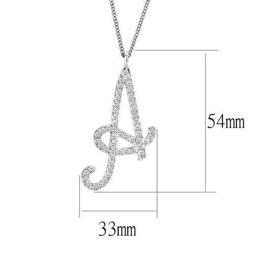 LO4707 - Silver Brass Chain Pendant with Top Grade Crystal in Clear