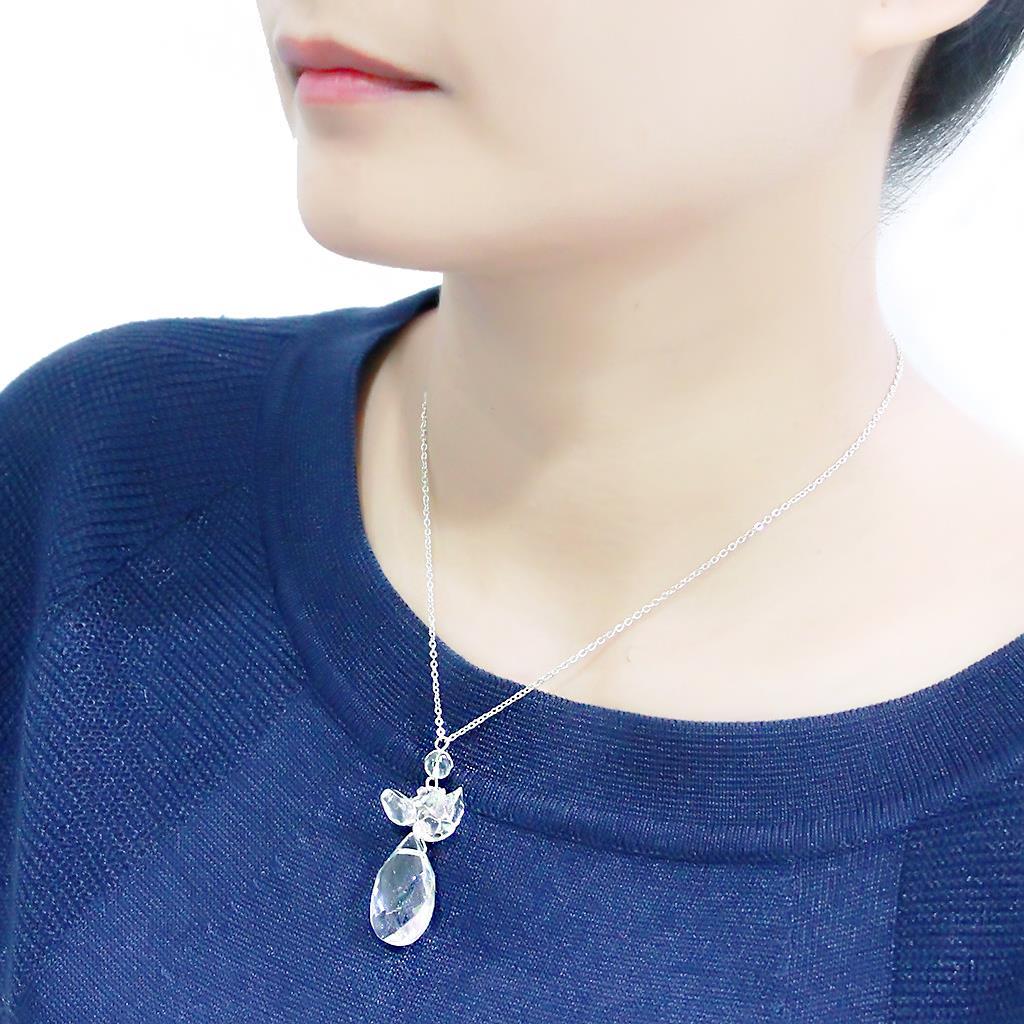 LO4711 - Rhodium Brass Chain Pendant with AAA Grade CZ in Clear