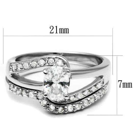 LO4712 - Rhodium Brass Ring with AAA Grade CZ in Clear