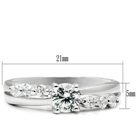 LO4713 - Rhodium Brass Ring with AAA Grade CZ in Clear