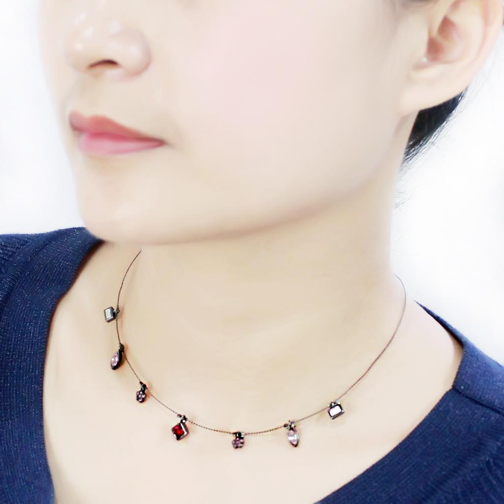 LO4729 - Ruthenium White Metal Necklace with Top Grade Crystal in Multi Color