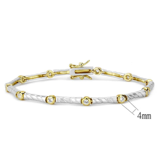 LO4734 - Gold+Rhodium Brass Bracelet with AAA Grade CZ in Clear