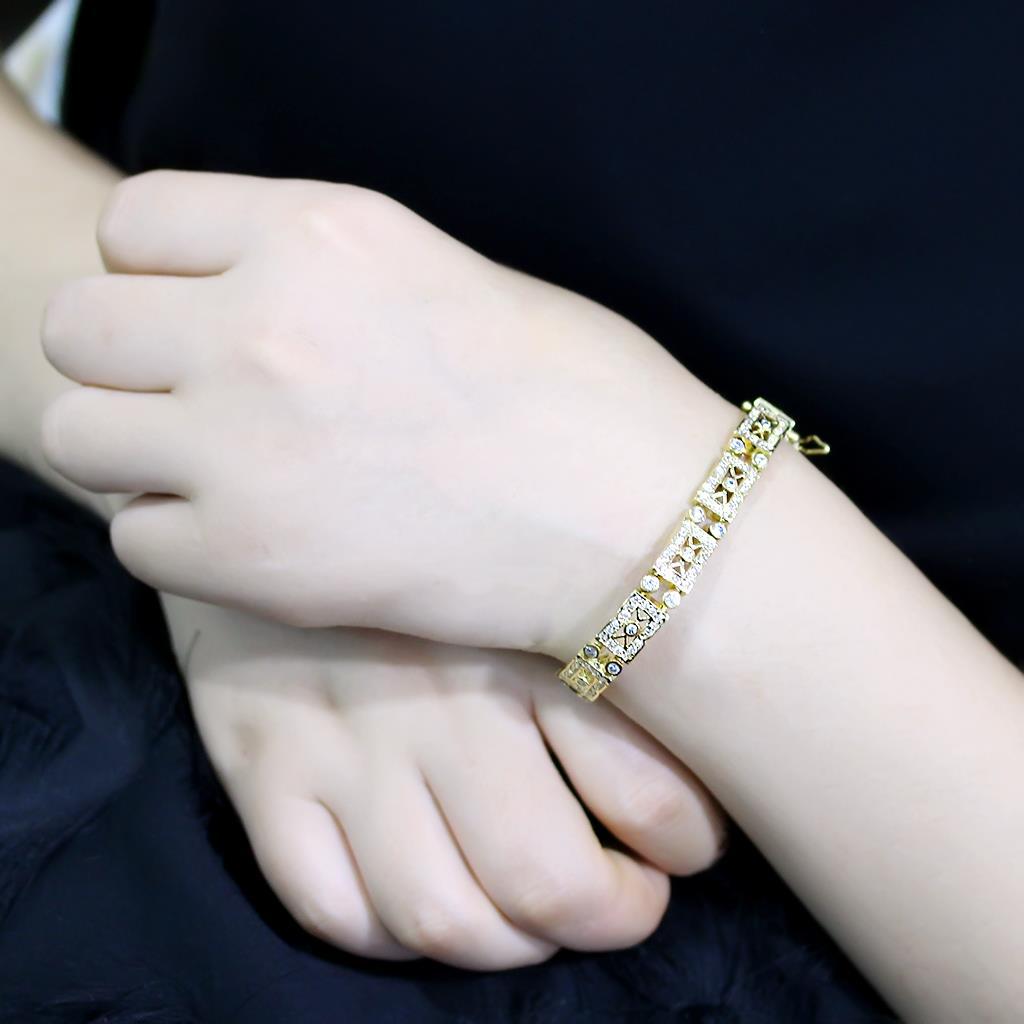LO4735 - Gold Brass Bracelet with AAA Grade CZ in Clear