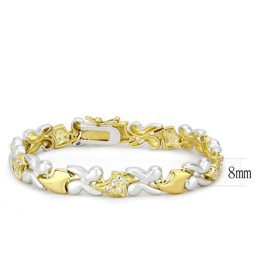 LO4736 - Gold+Rhodium Brass Bracelet with AAA Grade CZ in Clear