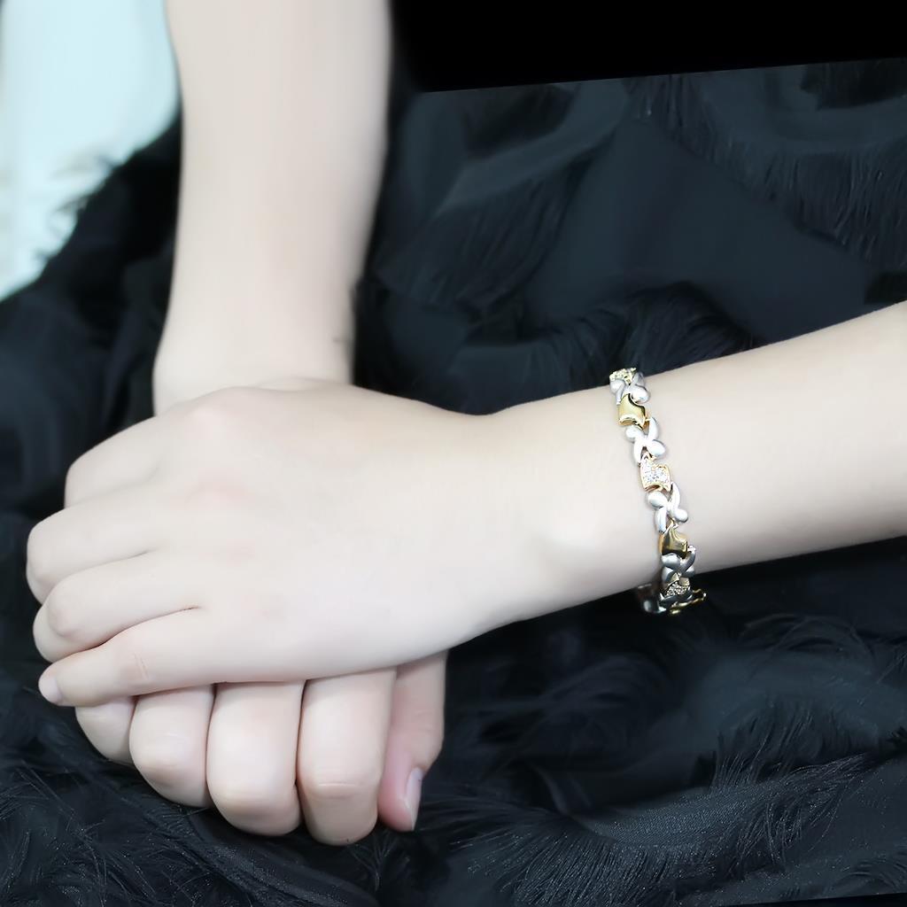 LO4736 - Gold+Rhodium Brass Bracelet with AAA Grade CZ in Clear