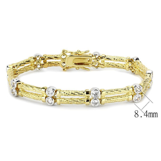 LO4737 - Gold+Rhodium Brass Bracelet with AAA Grade CZ in Clear