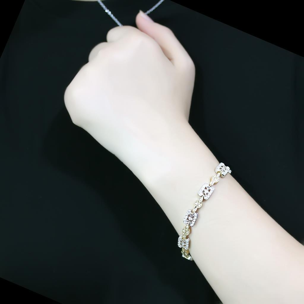 LO4741 - Gold+Rhodium Brass Bracelet with AAA Grade CZ in Clear