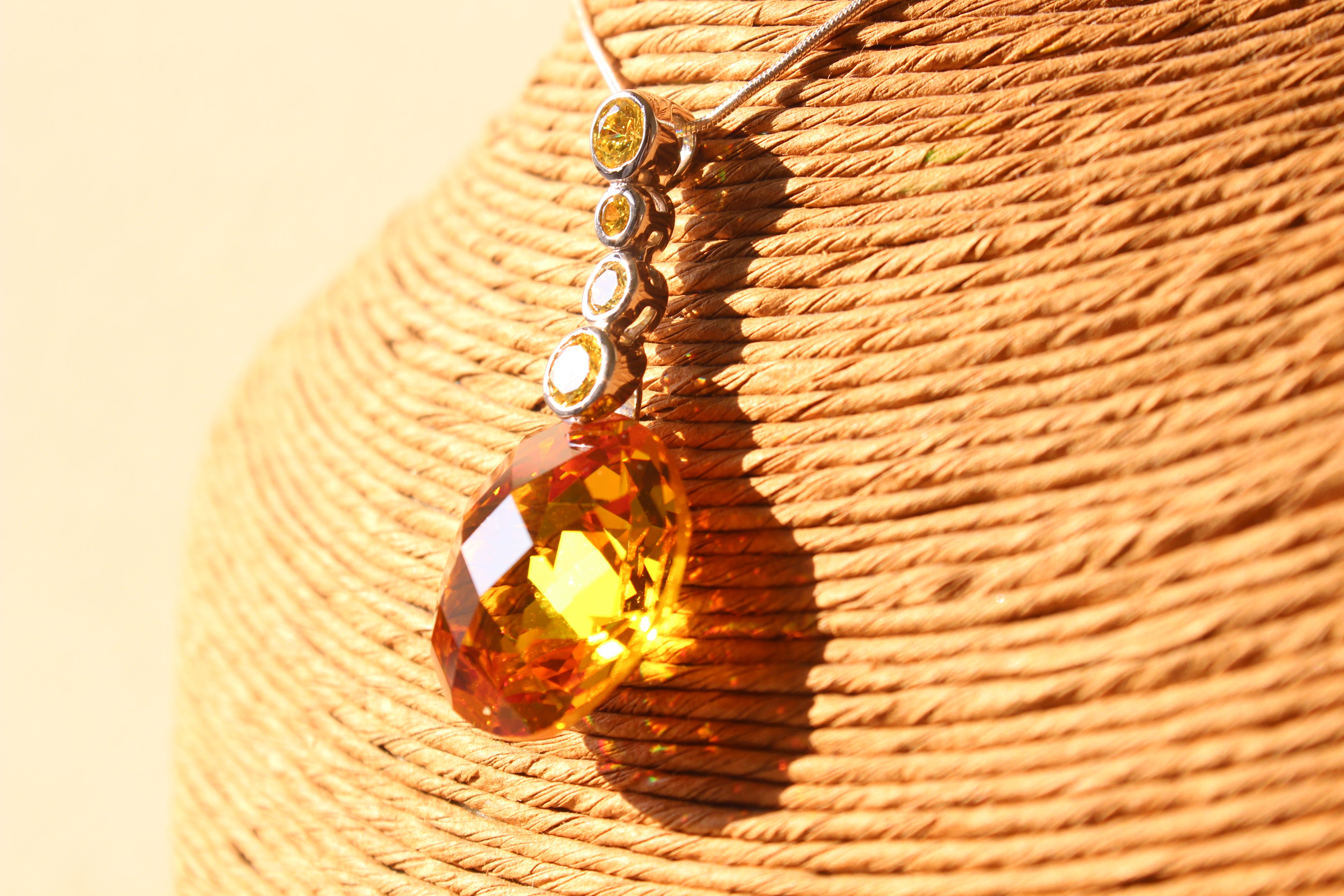 LOAS1388 - 14 K Gold tone 925 Sterling Silver Chain Pendant with AAA Grade CZ in Yellow