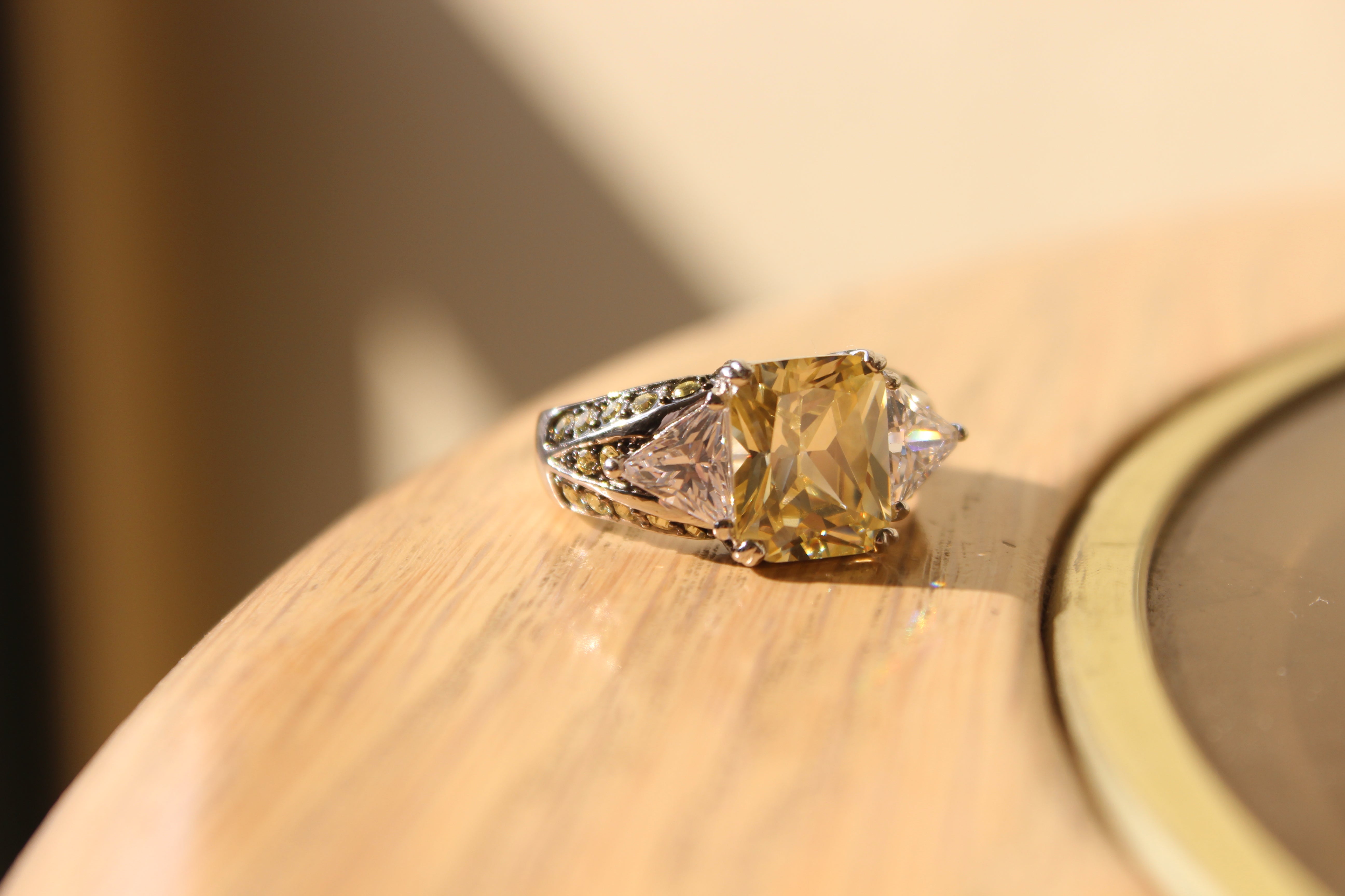 LOAS1389 - Rhodium 925 Sterling Silver Ring with AAA Grade CZ in Light Yellow