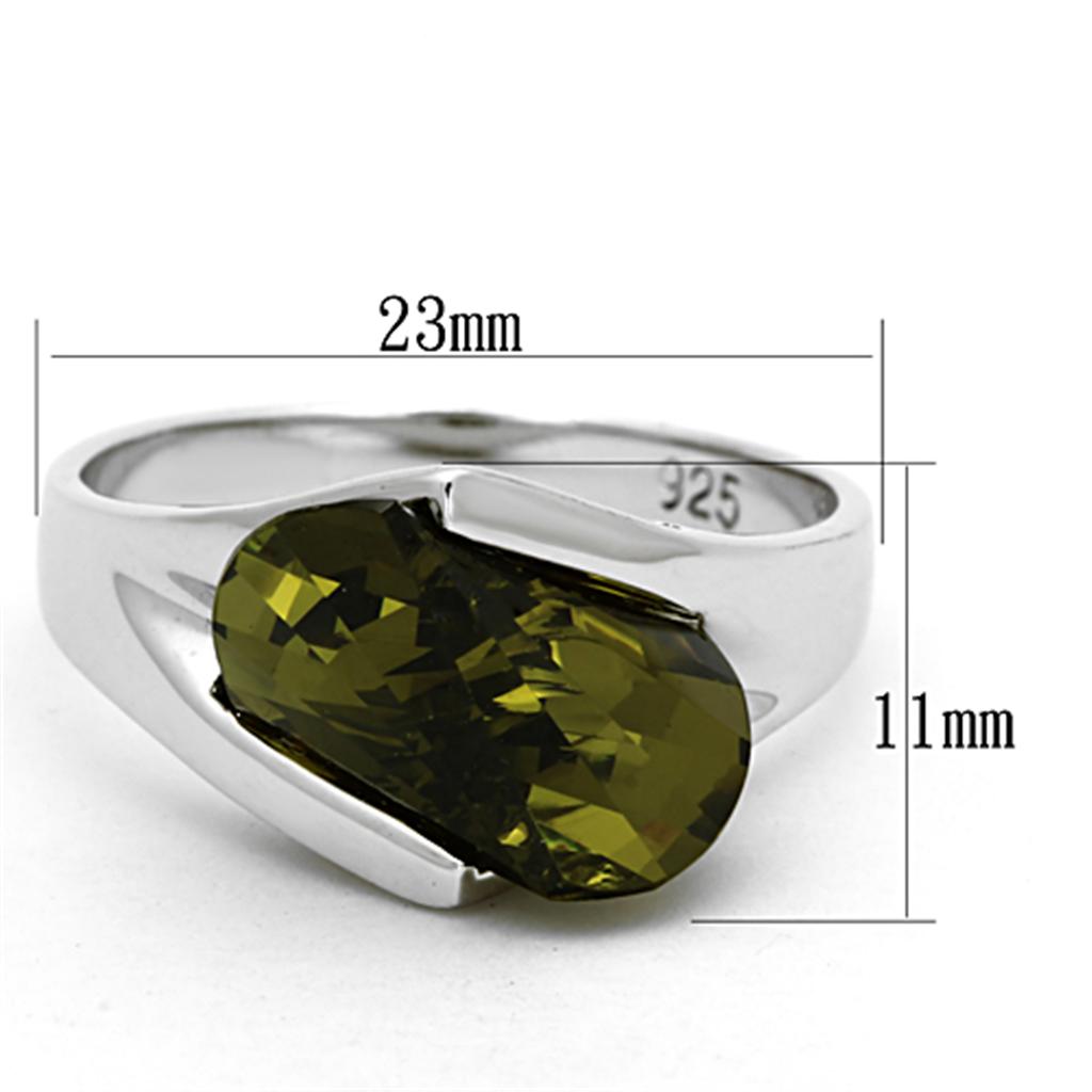 LOS654 - Rhodium 925 Sterling Silver Ring with AAA Grade CZ in Olivine color
