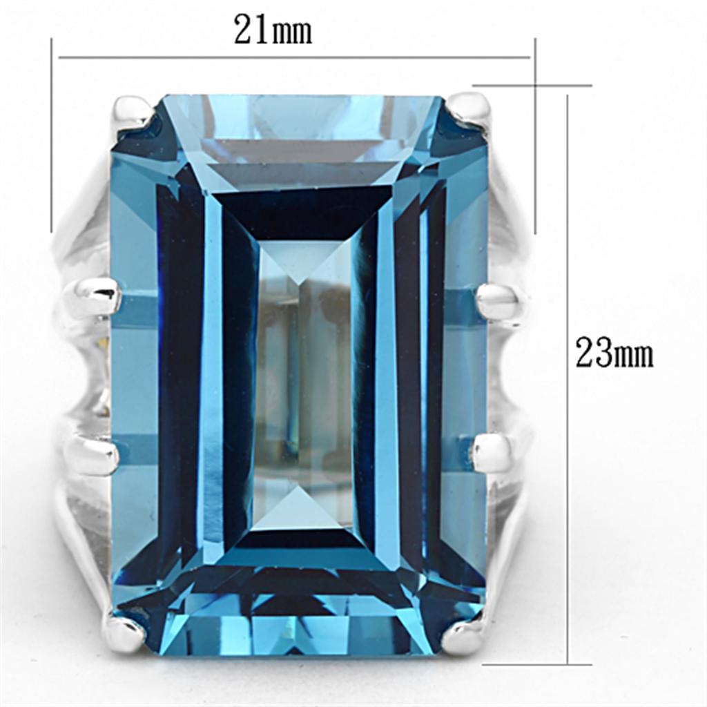 LOS664 - Silver 925 Sterling Silver Ring with Synthetic Spinel in Sea Blue