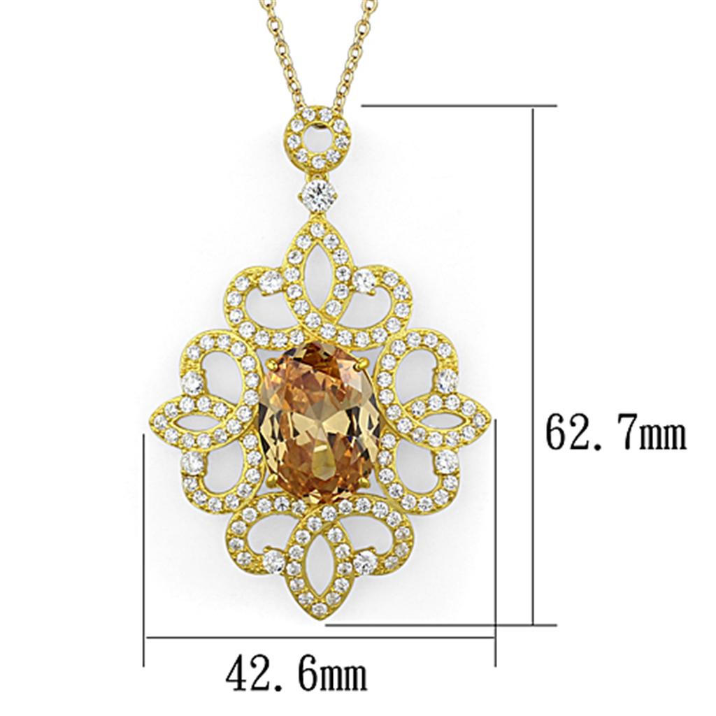 LOS784 - Gold 925 Sterling Silver Chain Pendant with AAA Grade CZ in Champagne