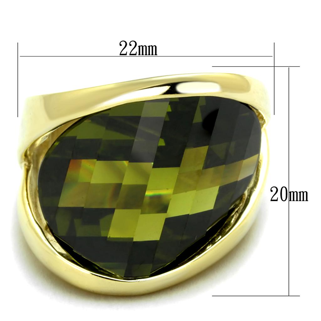 LOS819 - Gold 925 Sterling Silver Ring with AAA Grade CZ in Olivine color