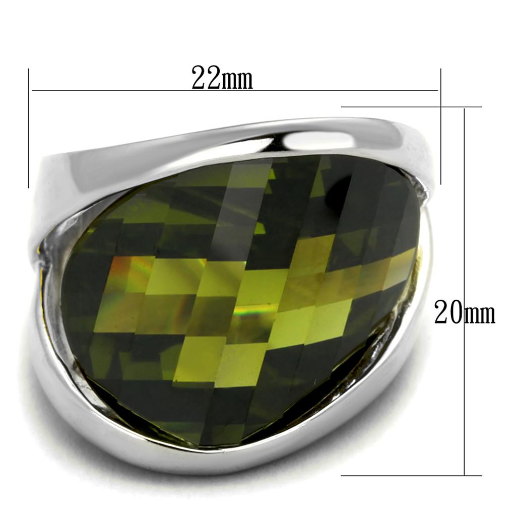 LOS829 - Rhodium 925 Sterling Silver Ring with AAA Grade CZ in Olivine color