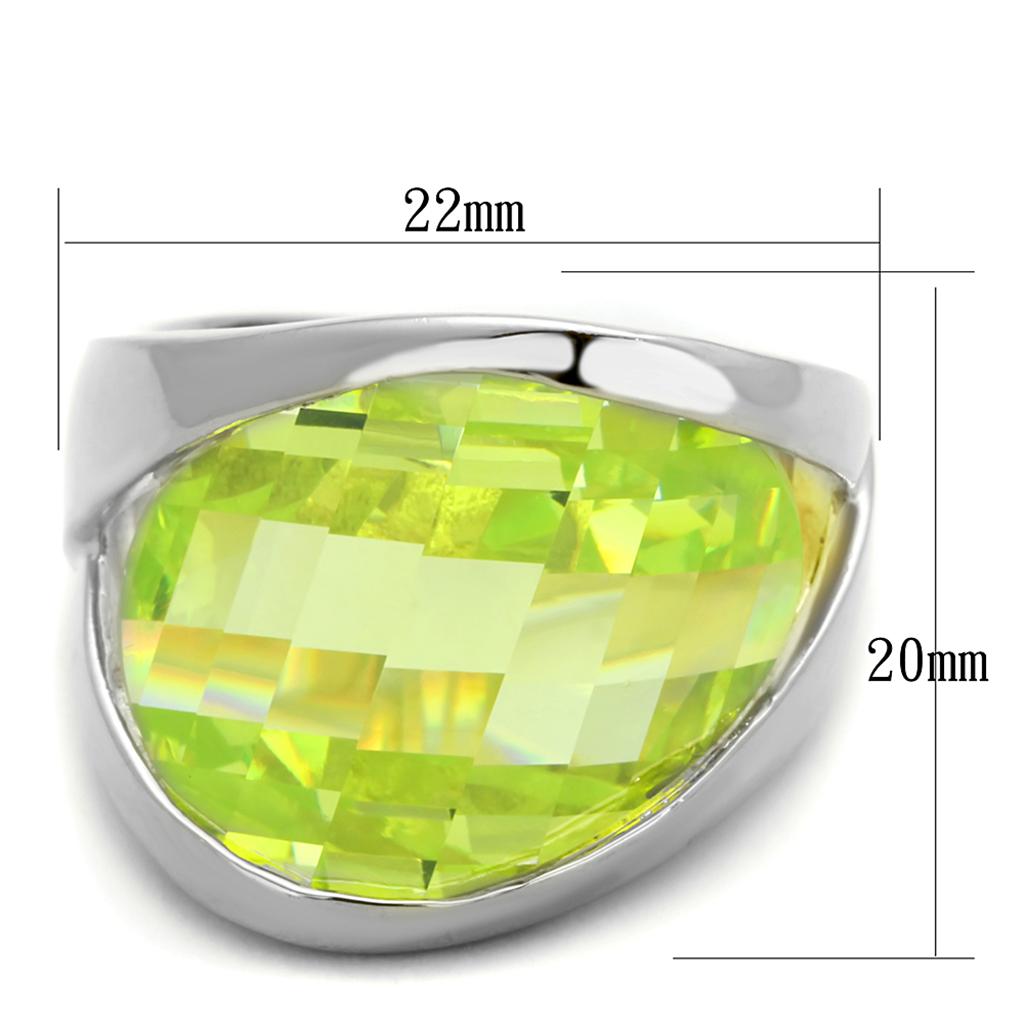 LOS832 - Rhodium 925 Sterling Silver Ring with AAA Grade CZ in Apple Green color