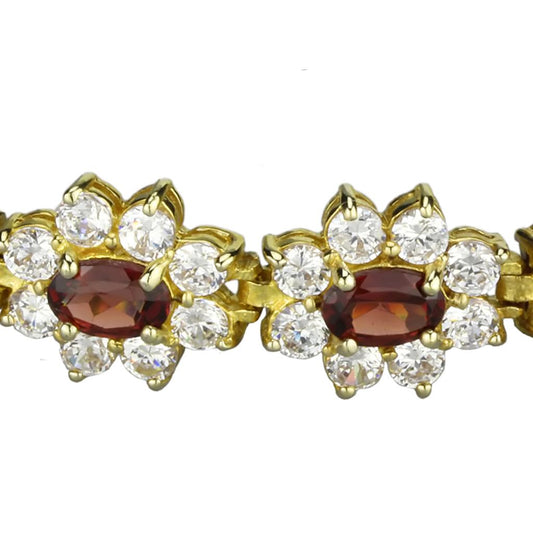 LOS842 - Gold 925 Sterling Silver Bracelet with AAA Grade CZ in Garnet