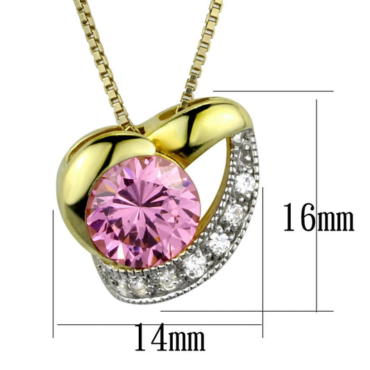 LOS868 - Gold+Rhodium 925 Sterling Silver Necklace with AAA Grade CZ in Rose