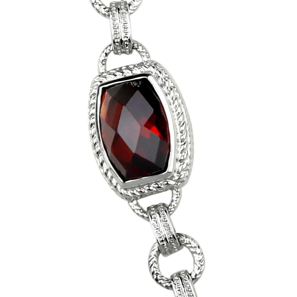 LOS877 - Rhodium 925 Sterling Silver Necklace with AAA Grade CZ in Garnet
