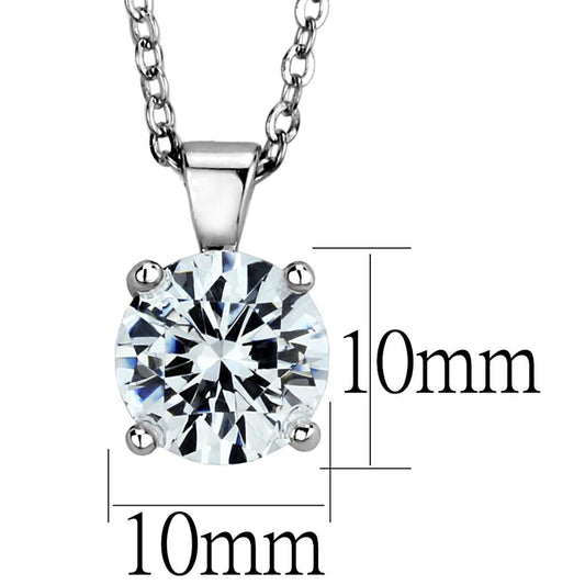 LOS892 - Rhodium 925 Sterling Silver Chain Pendant with AAA Grade CZ in Clear