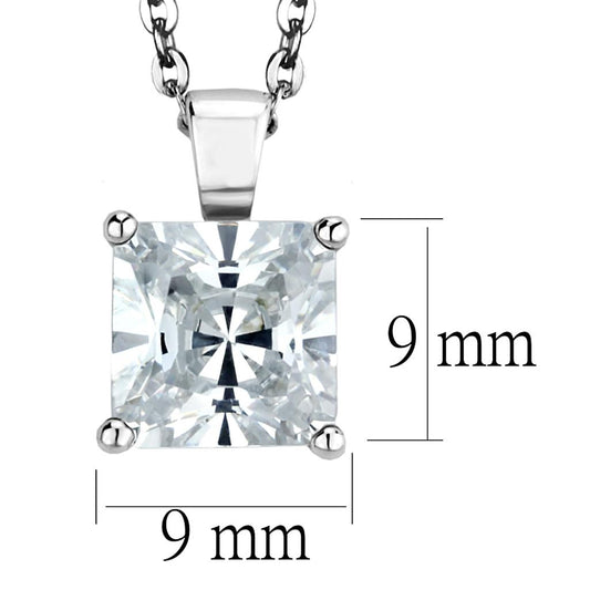 LOS895 - Rhodium 925 Sterling Silver Chain Pendant with AAA Grade CZ in Clear