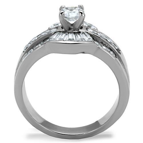 TK10528 - High polished (no plating) Stainless Steel Ring with AAA Grade CZ in Clear