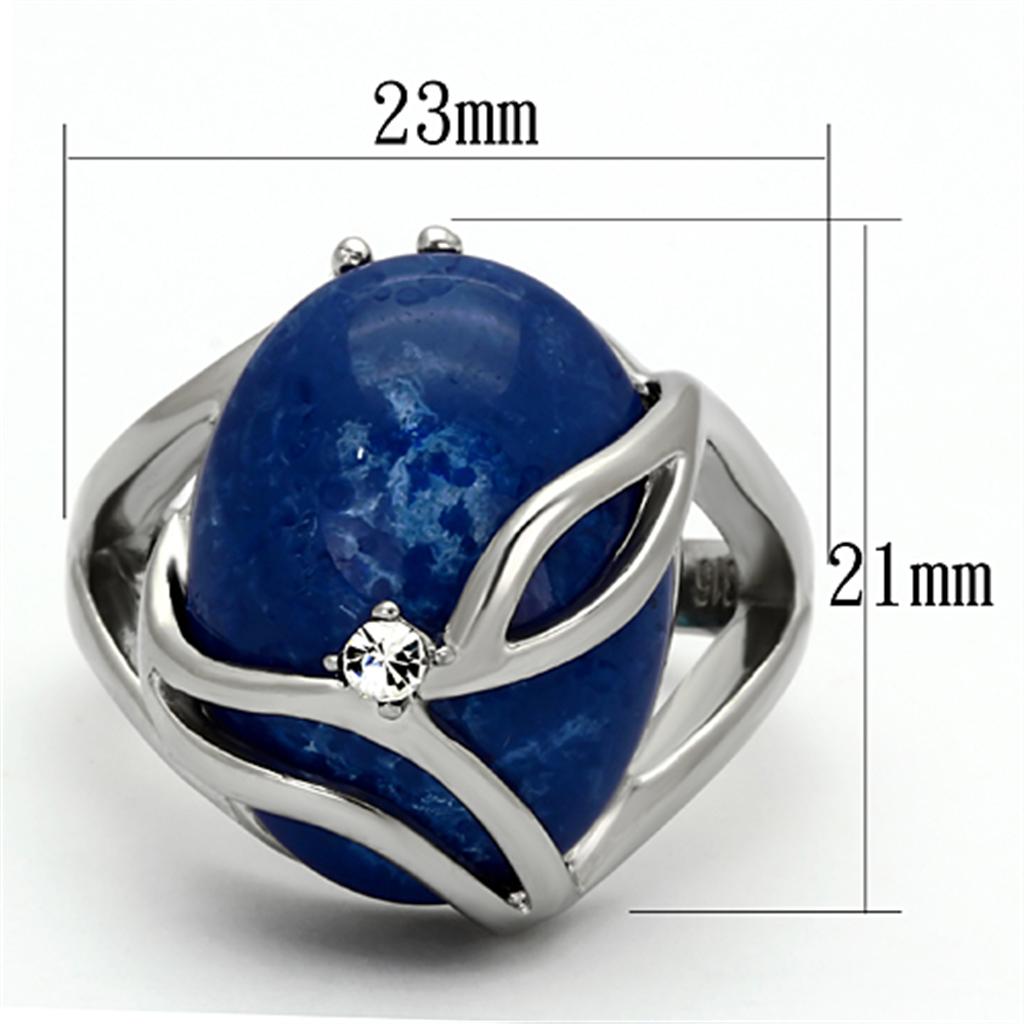 TK1144 - High polished (no plating) Stainless Steel Ring with Synthetic Synthetic Stone in Capri Blue