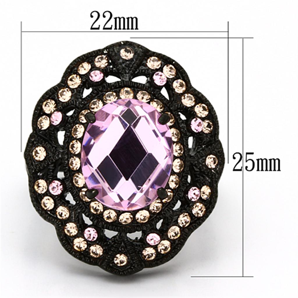 TK1154 - IP Black(Ion Plating) Stainless Steel Ring with Top Grade Crystal in Light Rose