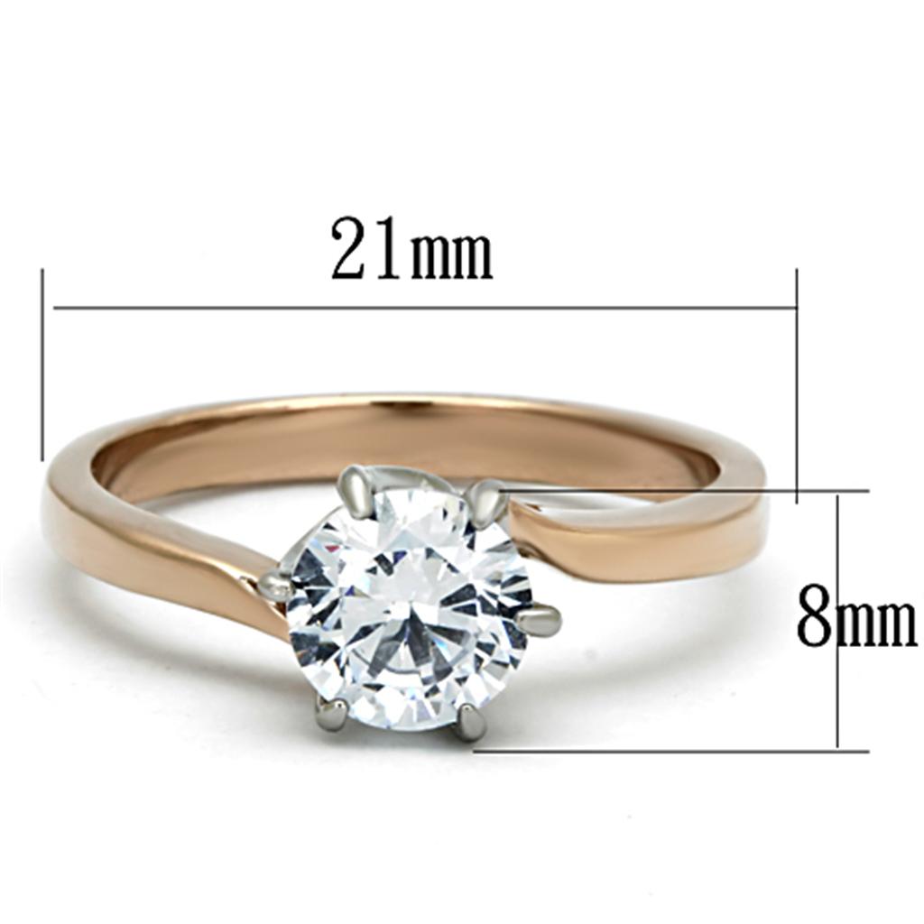 TK1161 - Two-Tone IP Rose Gold Stainless Steel Ring with AAA Grade CZ in Clear