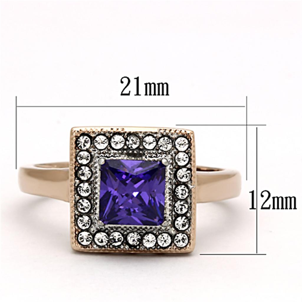 TK1162 - Two-Tone IP Rose Gold Stainless Steel Ring with AAA Grade CZ in Tanzanite