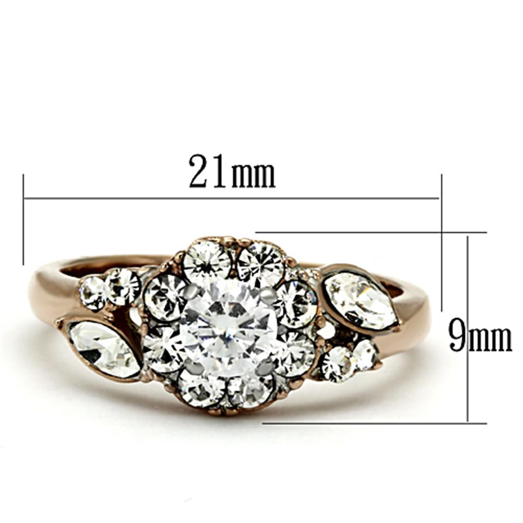 TK1164 - Two-Tone IP Rose Gold Stainless Steel Ring with AAA Grade CZ in Clear