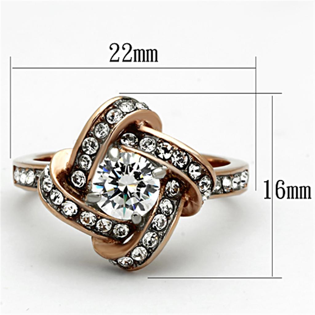 TK1166 - Two-Tone IP Rose Gold Stainless Steel Ring with AAA Grade CZ in Clear