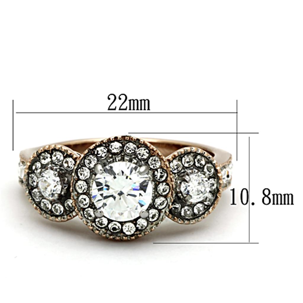 TK1167 Two-Tone IP Rose Gold Stainless Steel Ring with AAA Grade CZ in Clear