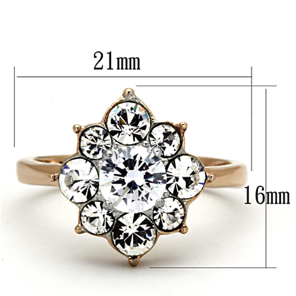 TK1168 - Two-Tone IP Rose Gold Stainless Steel Ring with AAA Grade CZ in Clear