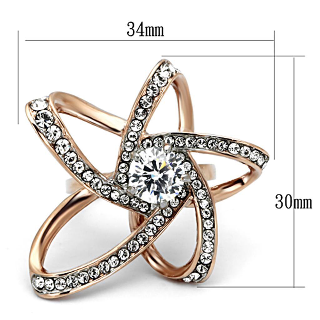 TK1170 - Two-Tone IP Rose Gold Stainless Steel Ring with AAA Grade CZ in Clear