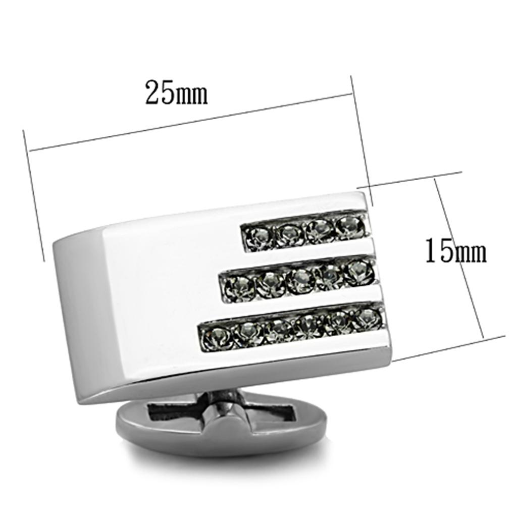 TK1241 - High polished (no plating) Stainless Steel Cufflink with Top Grade Crystal in Black Diamond