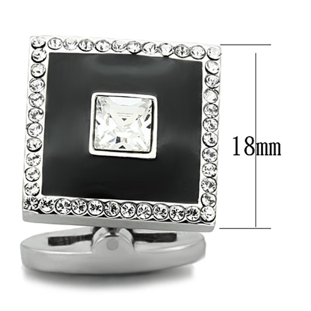 TK1242 - High polished (no plating) Stainless Steel Cufflink with Top Grade Crystal in Clear