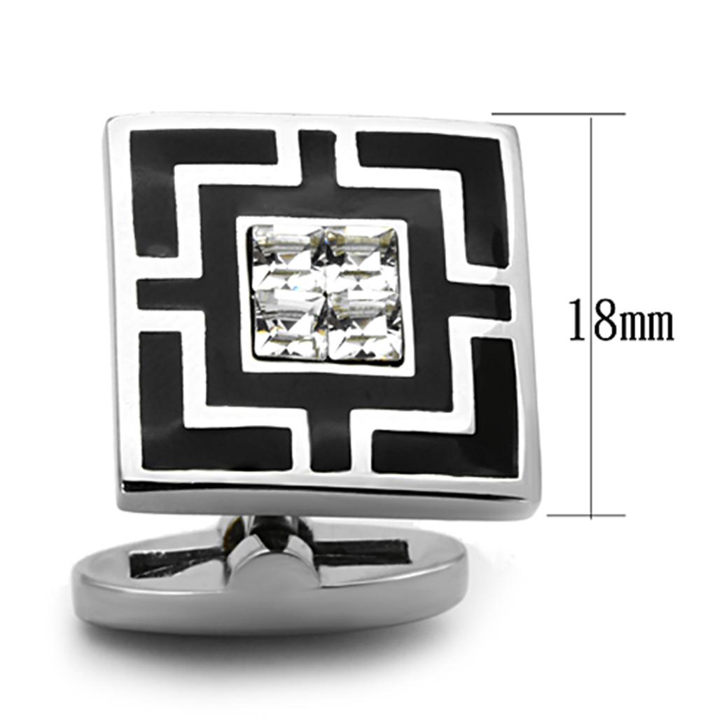 TK1267 - High polished (no plating) Stainless Steel Cufflink with Top Grade Crystal in Clear