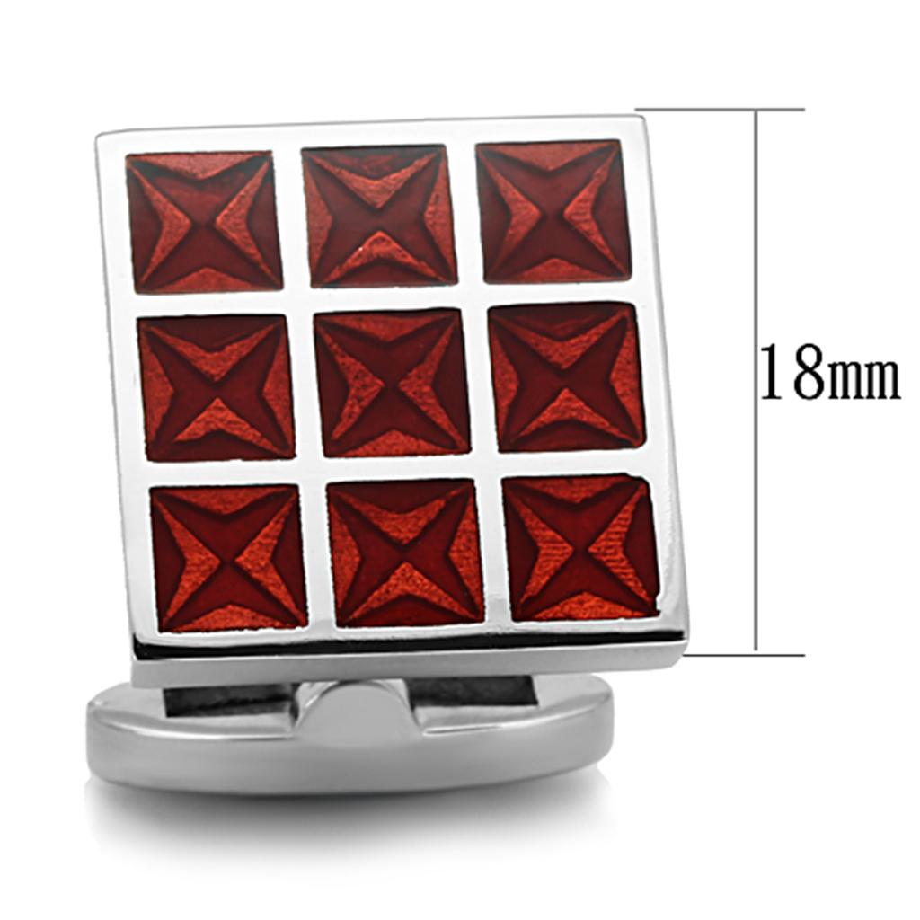 TK1272 - High polished (no plating) Stainless Steel Cufflink with Epoxy in Garnet