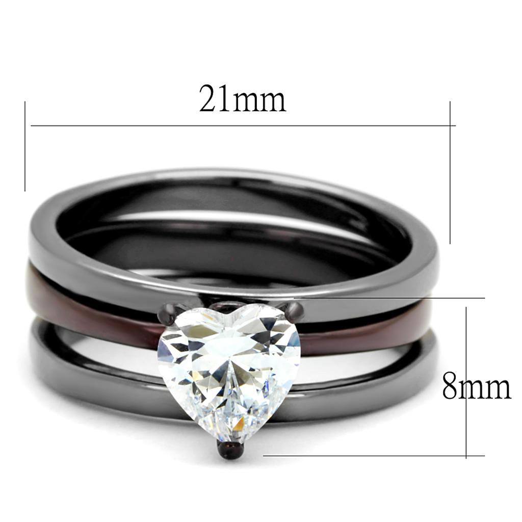 TK1274DC - IP Light Black (IP Gun) & IP Dark Brown (IP coffee) Stainless Steel Ring with AAA Grade CZ in Clear