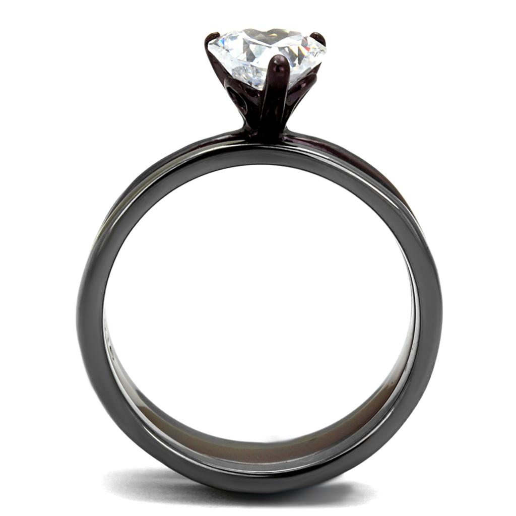 TK1274DC - IP Light Black (IP Gun) & IP Dark Brown (IP coffee) Stainless Steel Ring with AAA Grade CZ in Clear