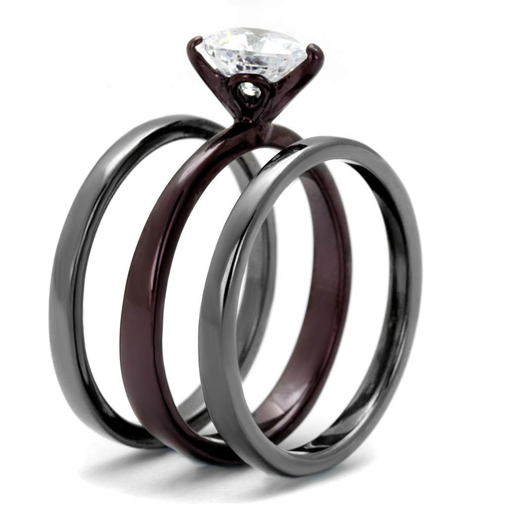 TK1274DC - IP Light Black (IP Gun) & IP Dark Brown (IP coffee) Stainless Steel Ring with AAA Grade CZ in Clear