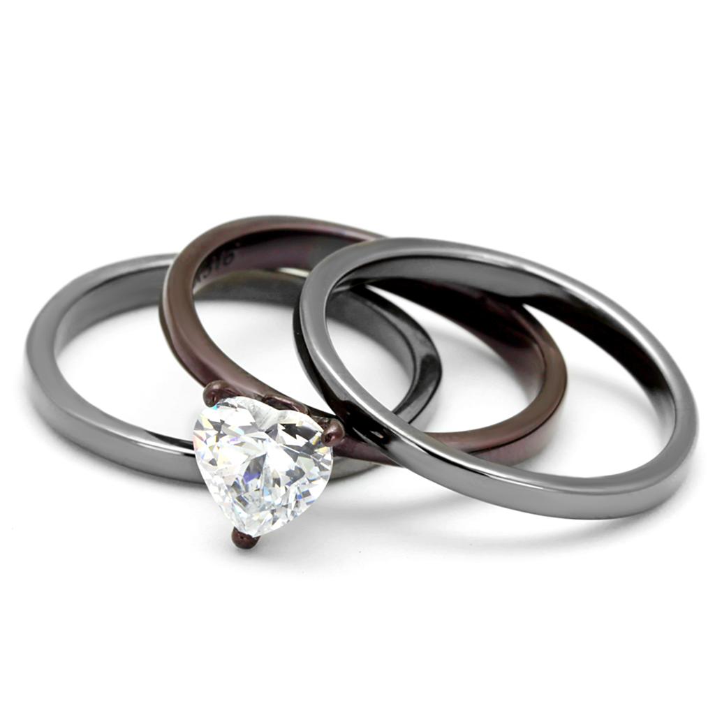 TK1274DC - IP Light Black (IP Gun) & IP Dark Brown (IP coffee) Stainless Steel Ring with AAA Grade CZ in Clear