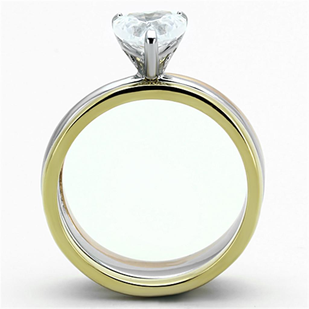 TK1274 - Three Tone IP(IP Gold & IP Rose Gold & High Polished) Stainless Steel Ring with AAA Grade CZ in Clear