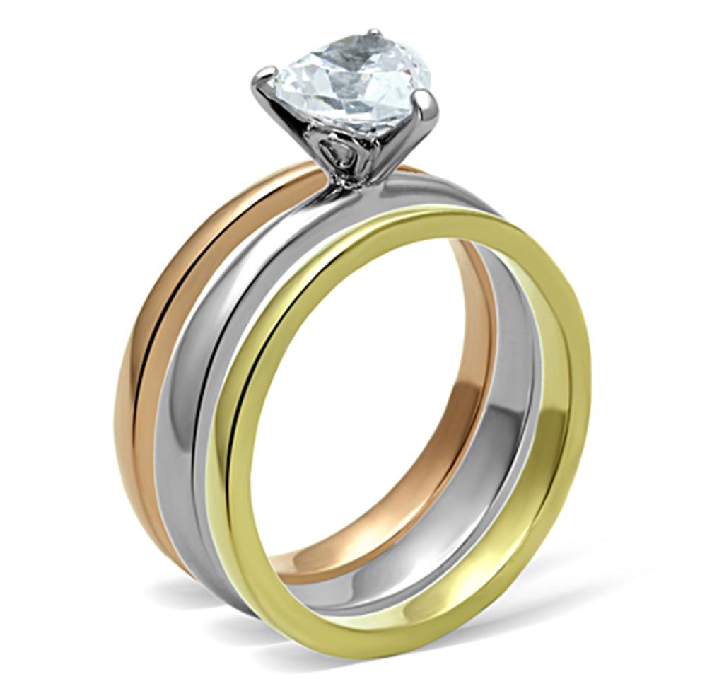 TK1274 - Three Tone IP(IP Gold & IP Rose Gold & High Polished) Stainless Steel Ring with AAA Grade CZ in Clear