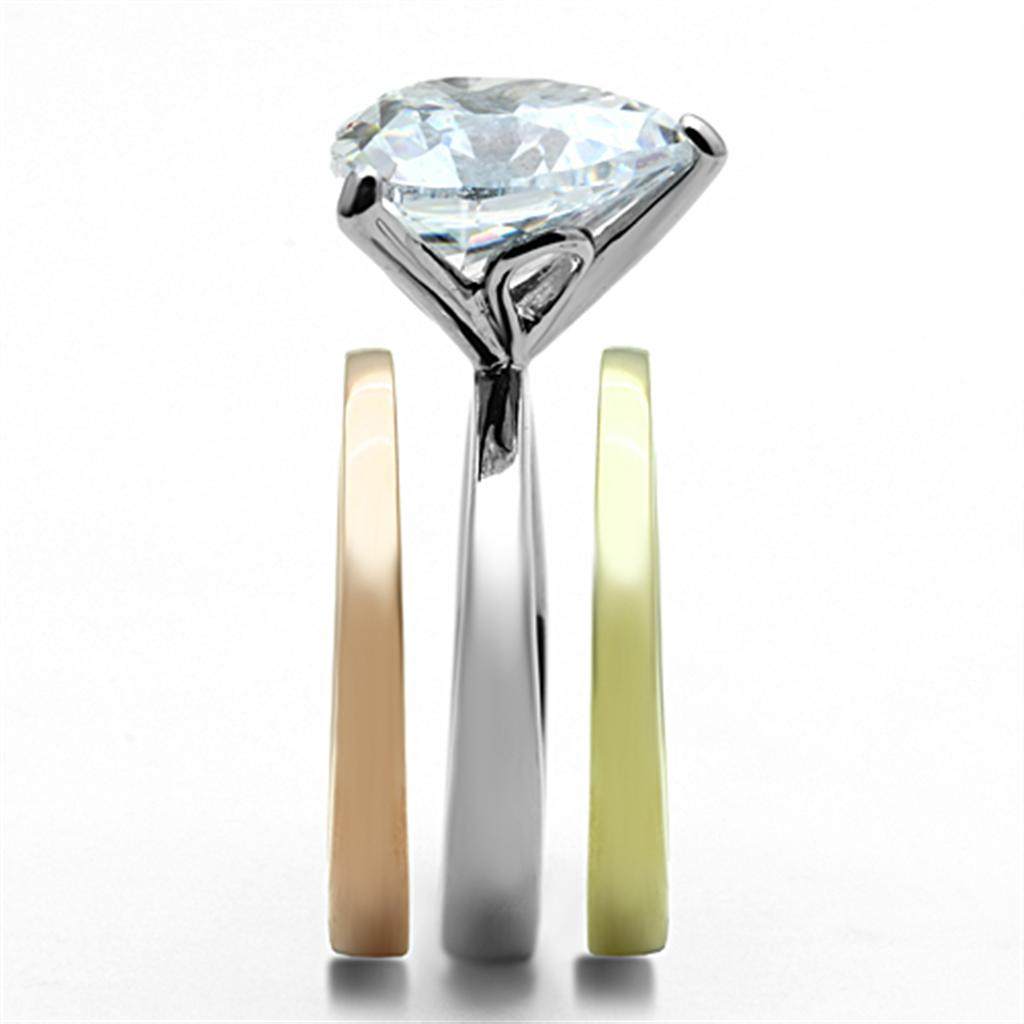 TK1275 - Three Tone IP(IP Gold & IP Rose Gold & High Polished) Stainless Steel Ring with AAA Grade CZ in Clear