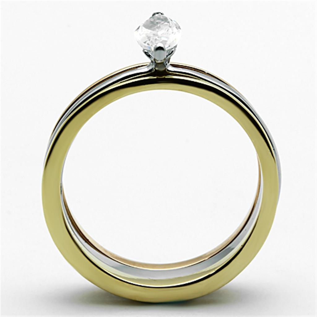 TK1276 - Three Tone IP(IP Gold & IP Rose Gold & High Polished) Stainless Steel Ring with AAA Grade CZ in Clear