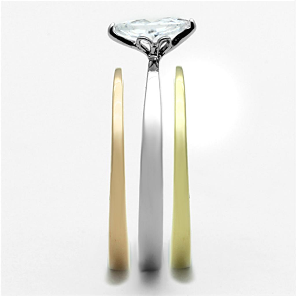 TK1276 - Three Tone IP(IP Gold & IP Rose Gold & High Polished) Stainless Steel Ring with AAA Grade CZ in Clear