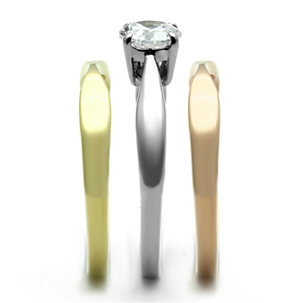 TK1278 - Three Tone IP(IP Gold & IP Rose Gold & High Polished) Stainless Steel Ring with AAA Grade CZ in Clear